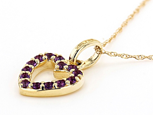 0.18ct Round Amethyst 10k Yellow Gold Heart Shaped Children's Pendant With Chain