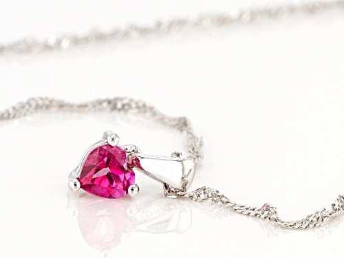 .28ct Heart Shape Pink Topaz Rhodium Over Sterling Silver Children's Pendant With Chain