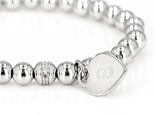 .14ctw Round White Zircon Rhodium Over Sterling Silver Stretch Bead 