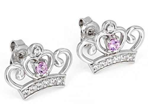 .20ctw Lab Pink Sapphire & .28ctw White Zircon Rhodium Over Silver Children's Stud Crown Earrings