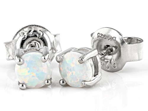 0.16ctw Lab Created Opal Rhodium Over Sterling Silver Children's Stud Earrings