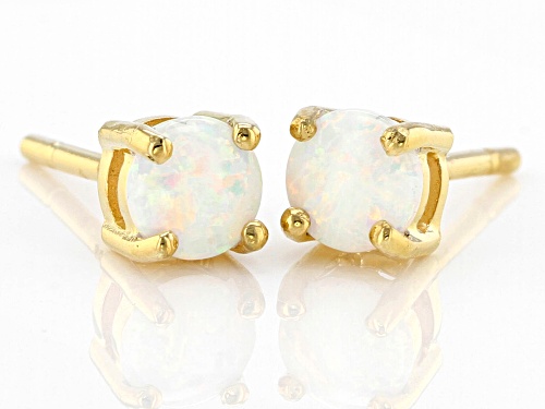 0.15ctw Round Lab Created Opal 18k Yellow Gold Over Sterling Silver Children's Stud Earrings