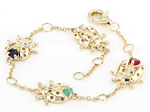 0.31ctw Mahaleo® Ruby, Sakota Emerald, Blue Sapphire And White Zircon 10k Gold Children's Bracelet - Size 5