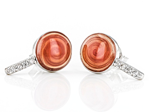 Pink Enamel With 0.10ctw White Zircon Rhodium Over Sterling Silver Children's Lollipop Earrings