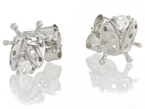 0.20ctw White Zircon Rhodium Over 10k White Gold Ladybug Children's Stud Earrings