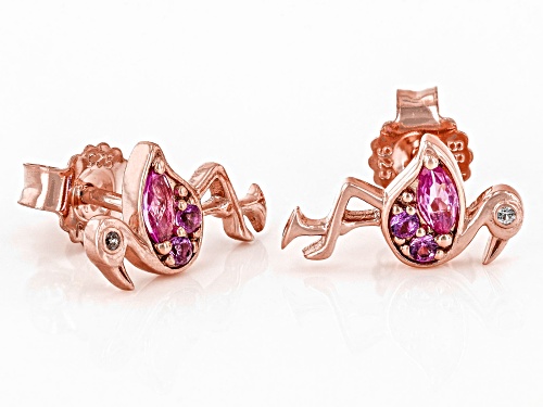 0.22ctw Lab Pink & Lab White Sapphire 18k Rose Gold Over Silver Flamingo Children's Earrings