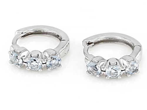 0.30ctw Aquamarine Rhodium Over 10k White Gold 3-Stone Children's Hoop Earrings