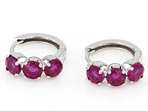 1.11ctw Mahaleo® Ruby Rhodium Over 10k White Gold 3-Stone Children's Hoop Earrings