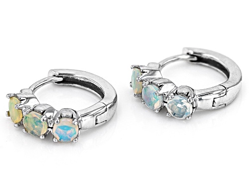 0.26ctw Ethiopian Opal Rhodium Over 10k White Gold 3-Stone Children's Hoop Earrings