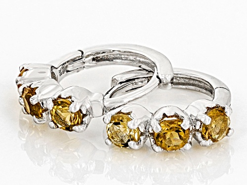 0.41ctw Round Brazilian Citrine Rhodium Over 10k White Gold 3-Stone Children's Hoop Earrings