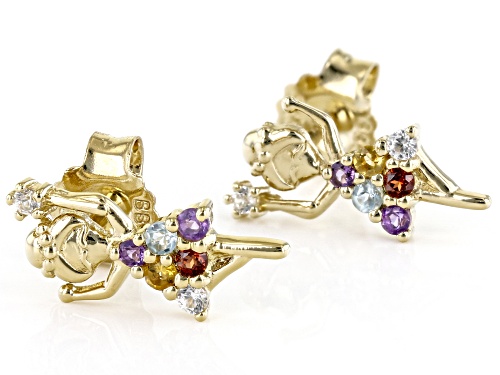 0.19ctw Multi Gemstone 18k Yellow Gold Over Sterling Silver Children's Ballerina Stud Earrings