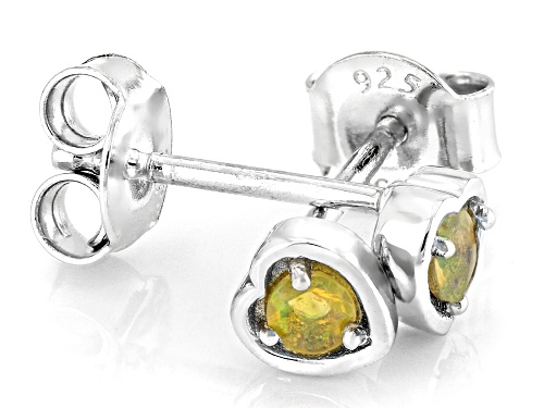 0.06ctw Ethiopian Opal Rhodium Over Sterling Silver Children's Birthstone Heart Stud Earrings