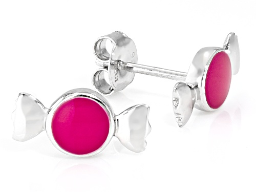 Pink Enamel Rhodium Over Sterling Silver Candy Children's Stud Earrings