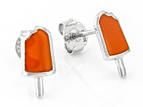 Orange Enamel Rhodium Over Sterling Silver Popsicle Children's Earrings
