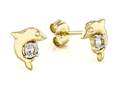 0.25ctw Round White Topaz 18k Yellow Gold Over Sterling Silver Dolphin Children's Earrings