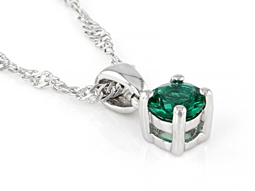 0.23ct Round Lab Created Emerald Rhodium Over Silver Children's Pendant Chain