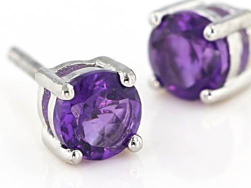0.43ctw Round African Amethyst Rhodium Over Sterling Silver Children's Stud Earrings