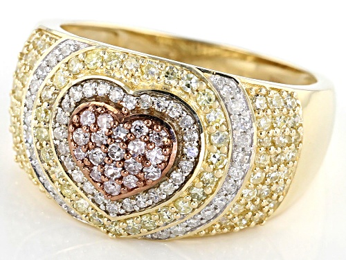 .85ctw Round Natural Yellow With Pink And White Diamond 10k Yellow Gold Ring - Size 6