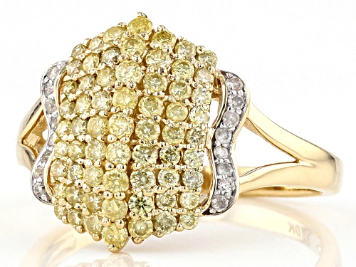 .74ctw Round Natural Yellow And White Diamond 10k Yellow Gold Ring - Size 5