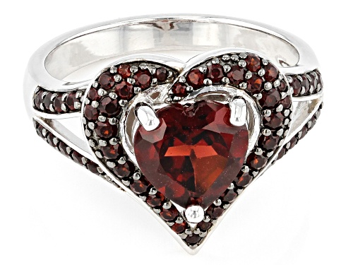 2.55ctw Mixed Shape Red Vermelho Garnet™ Rhodium Over Sterling Silver Heart Ring - Size 6
