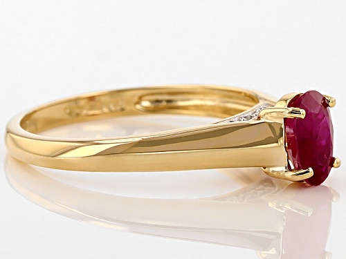 .75ct Oval Burmese Ruby And .02ctw Round White Diamond Accent 14k Yellow Gold Ring - Size 8