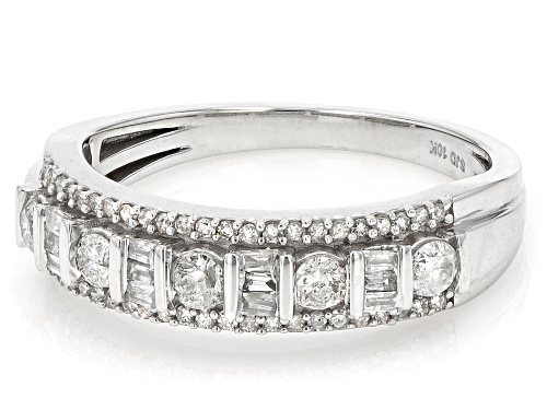 0.55ctw Round And Baguette White Diamond 10k White Gold Band Ring - Size 7