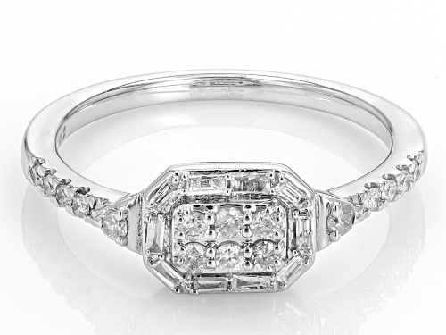 0.25ctw Round And Baguette White Diamond 10k White Gold Cluster Ring - Size 8