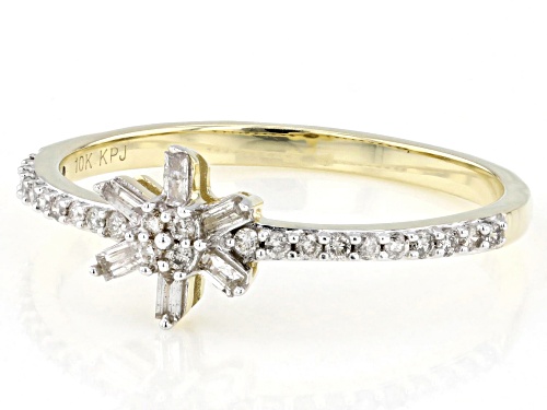 0.20ctw Round And Baguette White Diamond 10k Yellow Gold Cluster Ring - Size 8