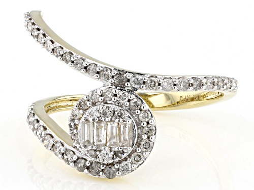 0.50ctw Round And Baguette White Diamond 10k Yellow Gold Bypass Ring - Size 8
