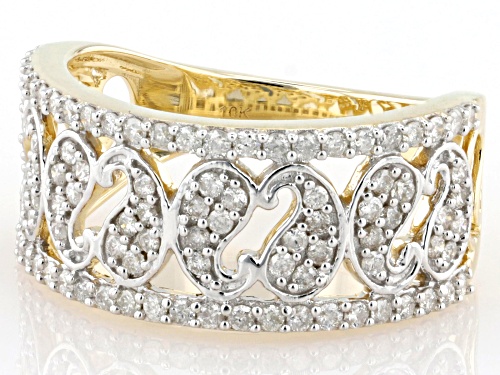 0.65ctw Round White Diamond 10k Yellow Gold Wide Band Ring - Size 7
