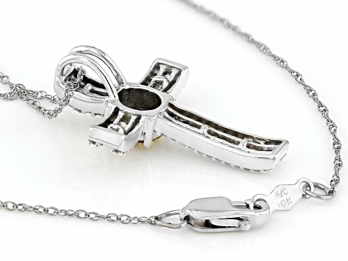 0.50ctw Natural Yellow And White Diamond 10k White Gold Cross Slide Pendant With Rope Chain