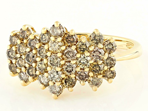 1.25ctw Round Champagne Diamond 10k Yellow Gold Cluster Ring - Size 5