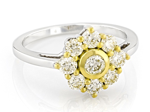 0.90ctw Round Natural Yellow Diamond 10k White Gold Cluster Ring - Size 9