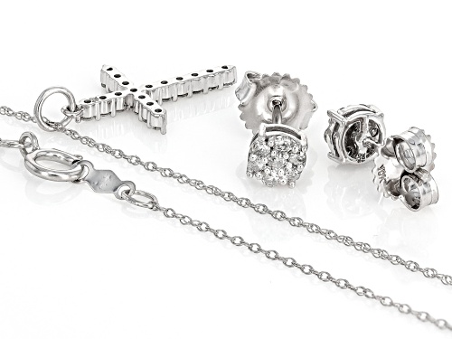 0.50ctw Round White Diamond 10k White Gold Cross Pendant And Stud Earring Set