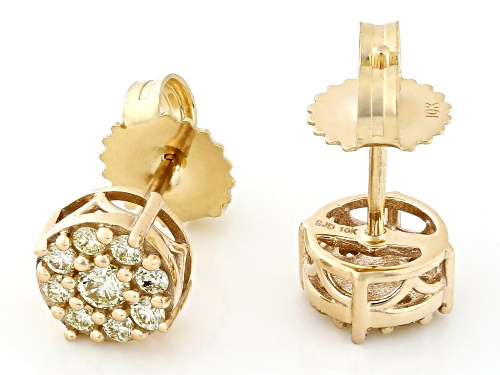 0.45ctw Round Natural Yellow Diamond 10k Yellow Gold Cluster Stud Earrings