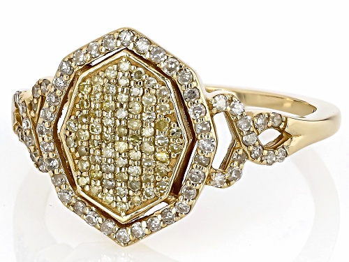 0.50ctw Round Natural Yellow And White Diamond 10k Yellow Gold Cluster Ring - Size 10