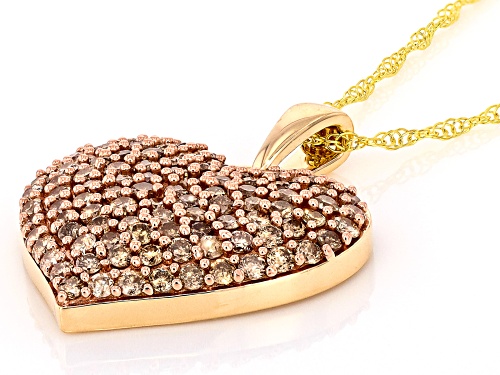 1.40ctw Round Champagne Diamond 10k Yellow Gold Cluster Heat Pendant With Adjustable Rope Chain
