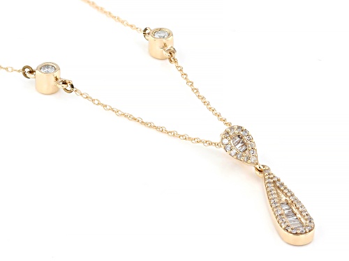0.45ctw Round And Baguette White Diamond 10k Yellow Gold Slide Pendant And Rope Chain