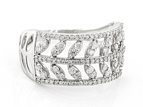 0.65ctw Round White Diamond 10k White Gold Wide Band Floral Ring - Size 5