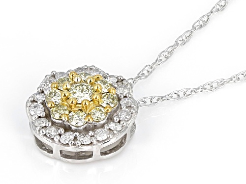 0.40ctw Round Natural Yellow And White Diamond 10k White Gold Halo Slide Pendant With 18