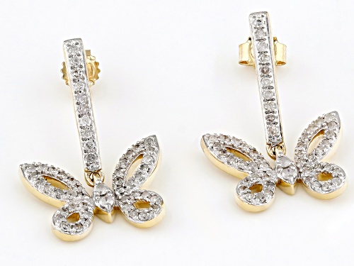 0.50ctw Round White Diamond 10k Yellow Gold Butterfly Dangle Earrings