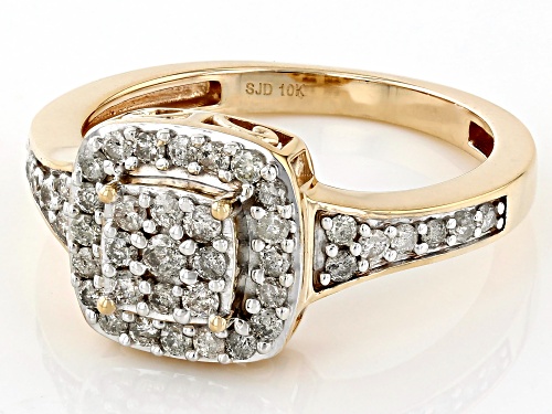0.50ctw Round White Diamond 10k Yellow Gold Halo Ring - Size 5.5