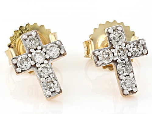 0.35ctw Round White Diamond 10k Yellow Gold Cross Earrings