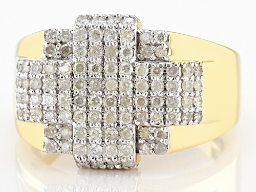 1.25ctw Round White Diamond 10k Yellow Gold Men's Cluster Ring - Size 10