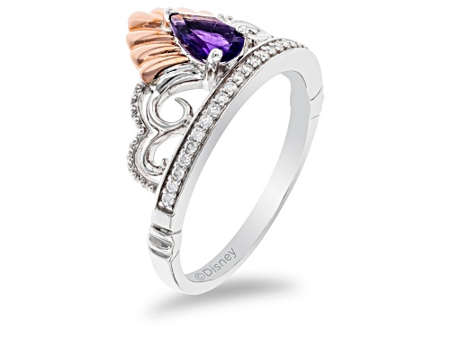 Enchanted Disney Ariel Tiara Ring Amethyst And Diamond Rhodium Over Silver And 10K Rose Gold 0.48ctw - Size 6