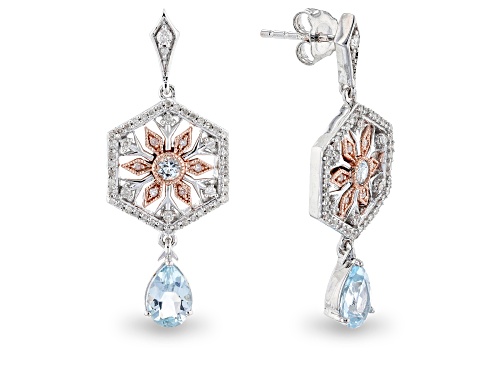 Enchanted Disney Elsa Snowflake Earrings Topaz & Diamond Rhodium & 14K Rose Gold Over Silver 2.21ctw