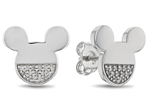 Mickey & Friends Mickey Mouse Stud Earrings White Diamond Accent Rhodium Over Sterling Silver