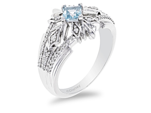 Enchanted Disney Elsa Snowflake Band Ring Sky Blue Topaz & White Diamond Rhodium Over Silver 0.60ctw - Size 7