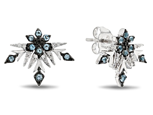 Enchanted Disney Elsa Stud Earrings Sky Blue Topaz & White Diamond Rhodium Over Silver 0.10ctw