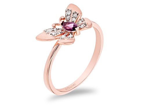 Enchanted Disney Mulan Butterfly Ring Rhodolite Garnet And Diamond 14k Rose Gold Over Silver 0.29ctw - Size 7